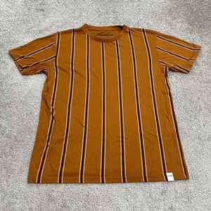 Pull & Bear T-Shirt Mens Medium Brown Striped Crew Neck Short Sleeve Casual Tee
